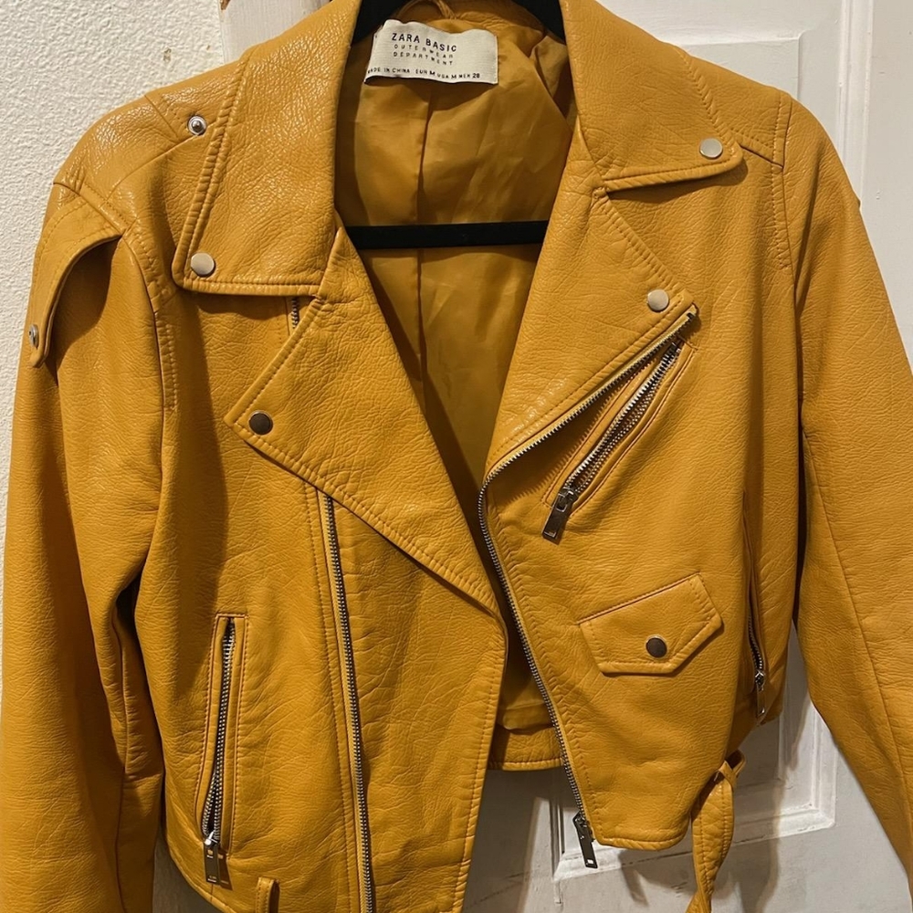 Zara yellow mustard jacket faux leather